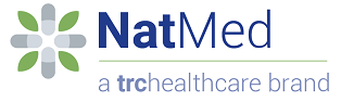 NatMed a trchealthcare brand logo with green and grey pixel art flower