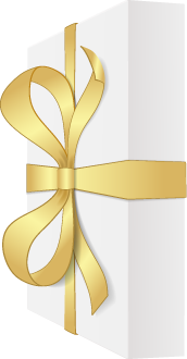 white box with gold ribbon