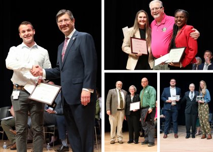 WVSOM students and faculty members hold awards during ceremony