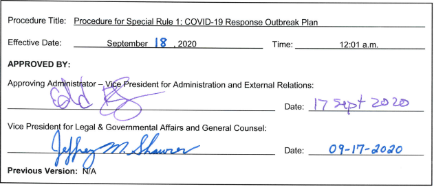 COVID-19 Outbreak Plan Signature
