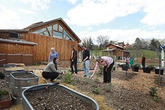 Community working at Clingman Center garden