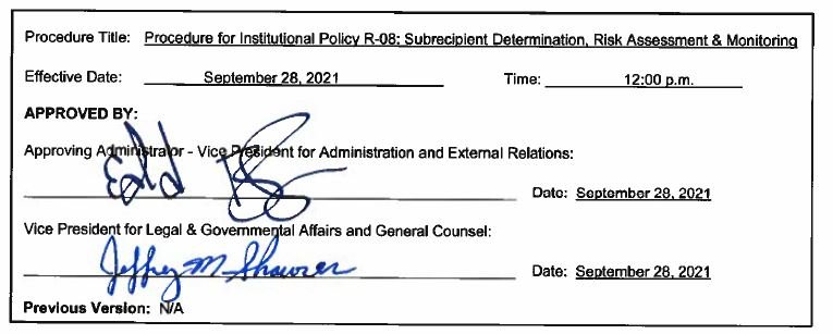 Signed procedure by vp administration and external relations, and VP for legal and governmental affairs September 28, 2021