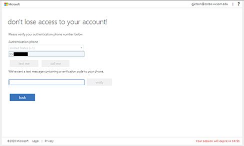 Don't lose access to your account! Verify authentication number screen shot. 