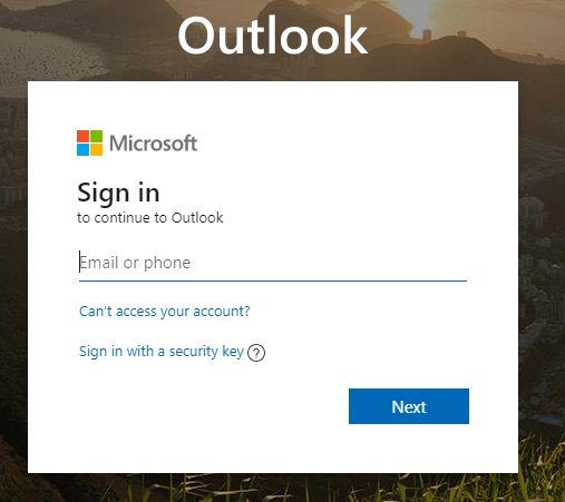 Outlook sign in "can't access your account?" example screen shot.