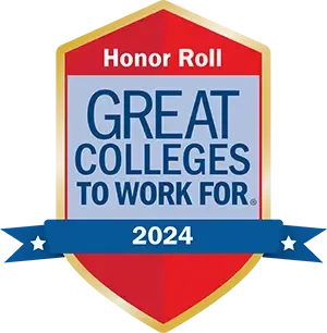 Honor Roll Great Colleges to Work For 2024 logo, red and gold shield with blue horizontal ribbon